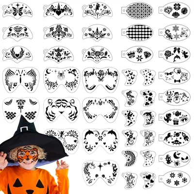 42 Make-up-Schablonen für Kinder, wiederverwendbar, Halloween, Party