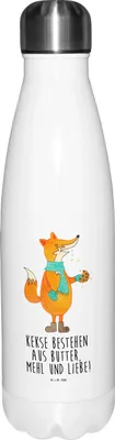 Produktbild von Mr. & Mrs. Panda Wasserflasche Fuchs Keks - Weiß - Geschenk, Kekse, Frieren, Getränkeflasche, thermobehälter, Teeflasche, Liebe, Trinkflasche, Plätzchen, Winter, Thermos