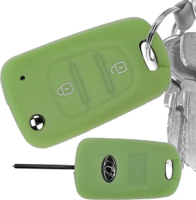 Produktbild von Auto Schlüssel Hülle Silikon Schutz Cover Fluoreszierend Grün kompatibel mit Kia Picanto Rio Sportage Hyundai Elantra Accent 2 Tasten Klappschlüssel