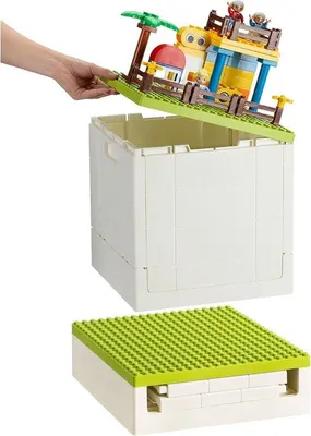 Produktbild von Faltbare Aufbewahrungsbox mit Baugrundplatten-Deckel - Stapelbarer Behälter 25 l - Lego Duplo - grüne transparente Box
