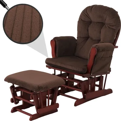 Image de Fauteuil relax HWC-C76, fauteuil à bascule Fauteuil à bascule avec pouf Tissu velours côtelé 320g/m² Öko-Tex ~ brun Châssis foncé