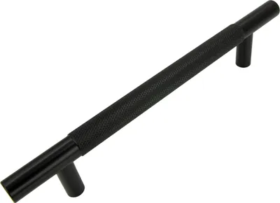 Obrázek produktu pro Nábytková úchytka 128 mm černá, drážkovaná struktura, hliník, matná, ideální pro kuchyňský a obývací nábytek, včetně montážních šroubů.