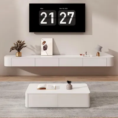 Obrázek produktu pro TV stolek, nástěnný, s zásuvkou, bílý, 200 cm