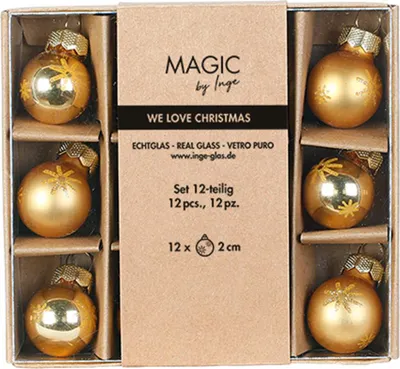 Produktbild von Weihnachtskugeln Glas 2cm Schneeflocken Motiv 12er Set Inkagold