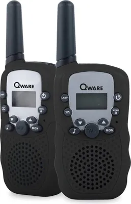 Produktbild von Qware Walkie-Talkie Set – 3 km Reichweite, 10 Kanäle & Taschenlampe Schwarz