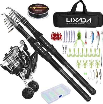 Zdjęcie produktu dla Zestaw wędkarski LIXADA, zestaw sprzętu wędkarskiego, dwie wędki, dwa kołowrotki, 28246-T5A-240 cm z GC3000