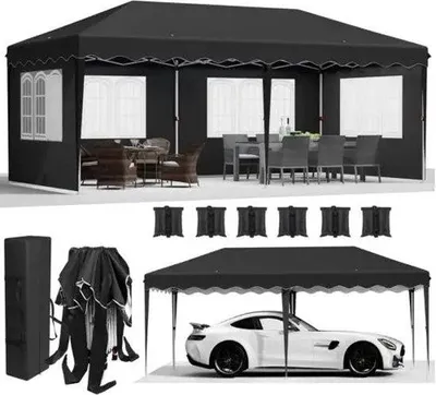 Productafbeelding van Famanu partytent, waterdicht - in hoogte verstelbaar - opvouwbaar - zwart - 3x6 meter