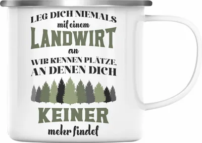 Produktbild von Trendation - Landwirt Spruch Geschenk Emaille Tasse Landwirtschaft Geschenke für Männer Traktor Spruch Emaille Emaille Tasse Superheld (Silber)