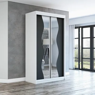 Produktbild von Schwebetürenschrank, 2-türig Schrank RIMA 120 cm (mit Spiegel) (Weiß /schwarz / schwarz)