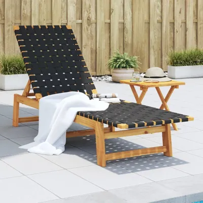 Image de Maison Exclusive - Transat en bois d'acacia massif, noir, avec revêtement en tissu