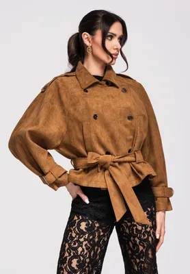 Produktbild von Ombre Kurze Damenjacke im Modern-Trench-Stil braun onesize