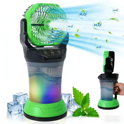 Produktbild von ZELURXX Tragbarer Sprühventilator 15000mAh Akku 4 Geschwindigkeiten 2000ml Wassertank 90° Oszillation Camping Ventilator Grün