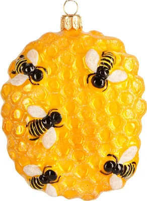 Produktbild von Christbaumschmuck Glas Honigwabe mit Bienen 10cm gelb