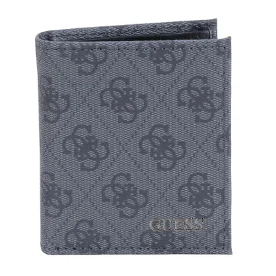 A gray Guess wallet with a repeating logo pattern.