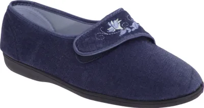 Produktbild von Sleepers Jolene Damen Hausschuhe mit Klettverschluss, Blumenmotiv DF532 (40 EUR) (Marineblau)
