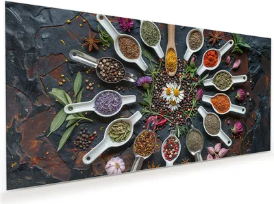 Produktbild von Glasbild 100x50cm in XXL für Wohnzimmer, Schlafzimmer Motiv Kräuter und Gewürze