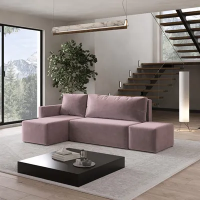 Produktbild von Masseno Ecksofa VELOTTI L-S mit Schlaffunktion L-Form, Sofa mit Bettkasten, Wohnzimmersofa, Couch, Soffa, Bettsofa, Couchgarnitur- Rosa, KRONOS 27