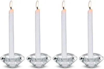 Zdjęcie produktu dla Zestaw 4 świeczników Unyqoos® Kristall do świec typu tealight – ręcznie szlifowane szkło optyczne, średnica 6,5 cm × wysokość 3,8 cm, przeznaczone do świec typu tealight o średnicy ≤3,5 cm oraz świec filarowych o średnicy 2 cm