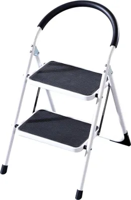 Produktbild von Famanu Haushaltsleiter klappbar - 2 Stufen - Maximale Tragkraft 150 kg - Schwarz-Weiß