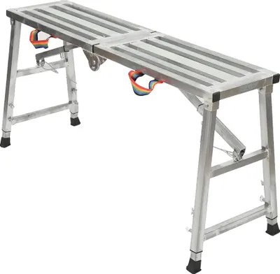 Zdjęcie produktu dla Składana platforma robocza, regulowana wysokość 60–90 cm, nośność 200 kg, kompaktowa konstrukcja, wytrzymały stop aluminium