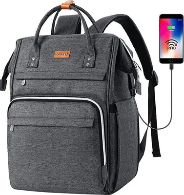 Immagine prodotto di Borsa da viaggio con protezione RFID, scomparto per laptop da 15,6 pollici, impermeabile e antifurto, borsa da viaggio per viaggi d'affari, lavoro e scuola (grigio scuro)