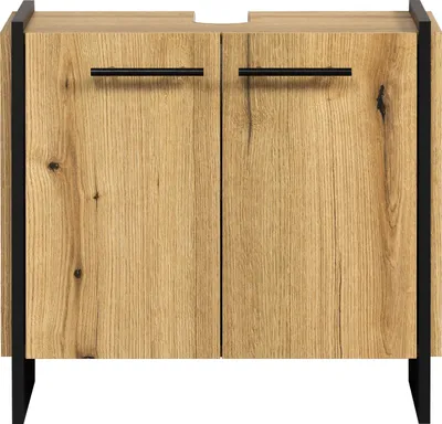 Zdjęcie produktu dla Szafka pod umywalkę ELLIE 2-drzwiowa w wykończeniu dębowym i czarnym, szerokość 60 cm