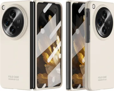 Produktbild von Handyhülle für OnePlus Open / Oppo Find N3 Hart PC Anti-Kratzer Hülle mit Displayschutzfolie, Scharnierschutz Beige