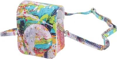 Productafbeelding van Beschermhoes van Polyurethanleer met kleurprint en verstelbare schouderband, geschikt voor de Fujifilm Instax Mini 12, met een abstract schilderijmotief