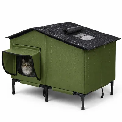 Produktbild von DOMIPET Katzenhaus für draußen, wetterfest, L: 65 × 40 × 56 cm, mit Fluchttür, erhöhtes Katzenhäuschen für 3 Katze, kleine Hunde