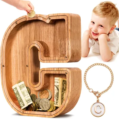 Image de Grande tirelire en bois avec les lettres A et Z, pour les enfants, les filles et les adultes, cadeau, décoration