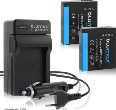 Produktbild von 2x Akku + Lader für Panasonic DMW-BLH7 Lumix DC GX800 GX850 700 mAh (7,2V)