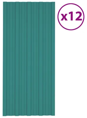 Image de Panneaux de toiture vidaXL, 12 pièces, vert, 100 x 45 cm, acier galvanisé