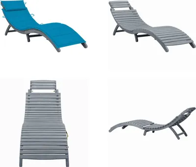 Immagine prodotto di vidaXL Lettino con cuscino grigio in legno massiccio di acacia - Lettino - Lettino - Sedia a sdraio - Sedie a sdraio