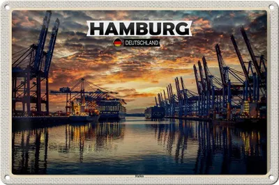 Produktbild von Blechschild Städte Hamburg Hafen Sonnneuntergang 30x20cm