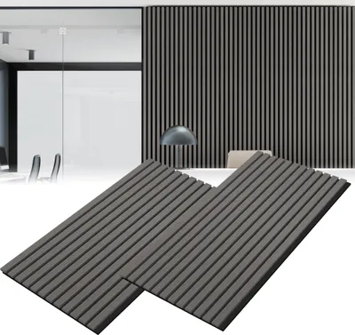 Obrázok produktu pre XMTECH akustický nástenný panel sada 4 akustických panelov 120 x 60 cm pre interiérové dekorácie stien v obývacej izbe, vzhľad dreva, čierny dub