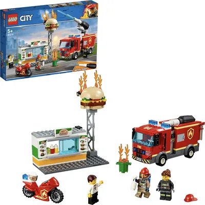Produktbild von LEGO 60214 City Feuerwehreinsatz im Burger-Restaurant, Feuerwehr-Spielzeug ab 5 Jahre mit Feuerwehrauto und Geräten, Konstruktionsspielzeug
