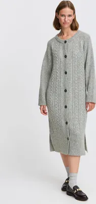 Produktbild von b.young BYNello Damen Strickjacke Langer Cardigan mit Knopfleiste Schlitze am Saum Rundhals Loose fit