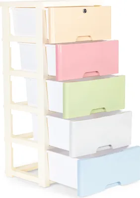 Obrázek produktu pro ModernHome PJJCBS0022-05A Dětský regál s 5 výsuvnými zásuvkami na kolečkách, 83×32×38 cm