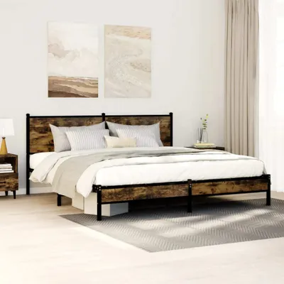 Zdjęcie produktu dla Maison Exclusive – metalowe łóżko bez materaca, dąb wędzony, 180 x 200 cm