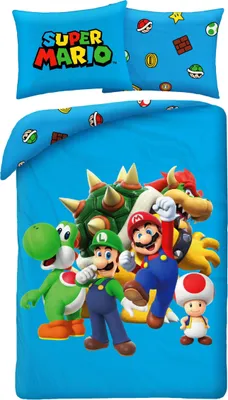 Produktbild von Super Mario – Modré povlečení z mikrovlákna | 140 x 200 cm + 70 x 90 cm