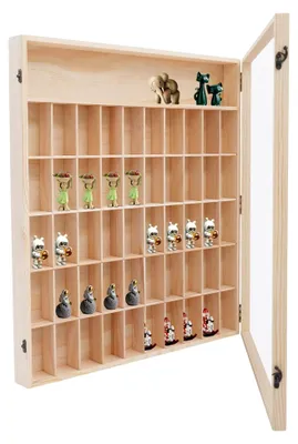 Produktbild von Dekorative Setzkästen 6 Etagen Holz Sammlervitrine Hängevitrine aus Kiefernholz mit 50 Fächern, 59,6 x 62,6 cm
