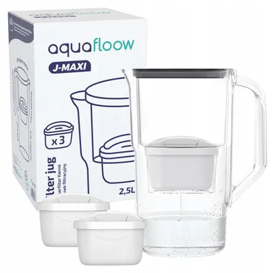 Obrázok produktu pre Filtračná kanvica Aquafloow J-Maxi (2,5 litra) vrátane 3x filtračnej vložky - filter na redukciu vodného kameňa, chlóru, olova, medi