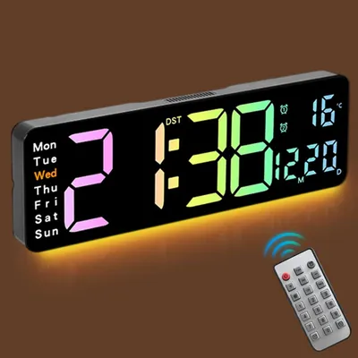 Produktbild von Verstellbare LED-Wanduhr – großes Display, Fernbedienung, einstellbare Helligkeit, Schlaf-/Wohnzimmer