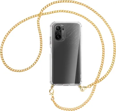 Produktbild von Handykette Backcover-Schutzhülle mit Band (Metall goldfarben) für Xiaomi Mi11i / Poco F3 (Pro), Redmi K40 - goldfarbene Kette