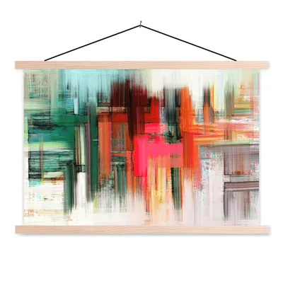 Produktbild von MuchoWow® Textilposter Ölgemälde - Abstrakt 60x40 cm mit holzfarbenen Rahmen - Bilder