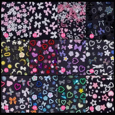 Produktbild von 3D Blumen Herz Sterne Nagelbedels Schleifen Harz Nagelkugeln Strasssteine Nagel Dekoration Y2K Nagelsteine - Nagel-Zubehör für DIY Maniküre