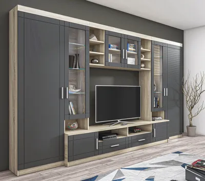 Produktbild von AX LIVING Parisca Wohnwand mit viel Stauraum 340 sonoma eiche/graphit