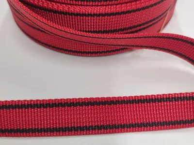 Obrázek produktu pro Popruh polypropylenový 20 mm, červený - v okraji černý proužek, galanterie, metráž / 1 m