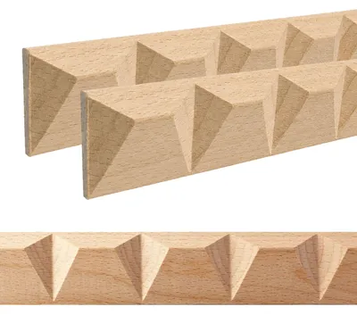 Produktbild von Holz Profilleiste in 40 x 10 x 1000 mm | 2er Set - 2 Meter | Schnitzleiste aus Buchenholz SB-691 mit 3D asymm | 2er Set - 2 Meter |etrischem Pyramiden-Motiv