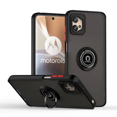 Obrázek produktu pro Pouzdro pro Motorola Moto G32 matné průsvitné TPU pouzdro s prstencovým držákem a stojánkem Černá červená
